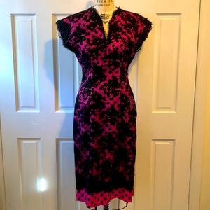 Vintage hot pink polka dot with lace overlay dress